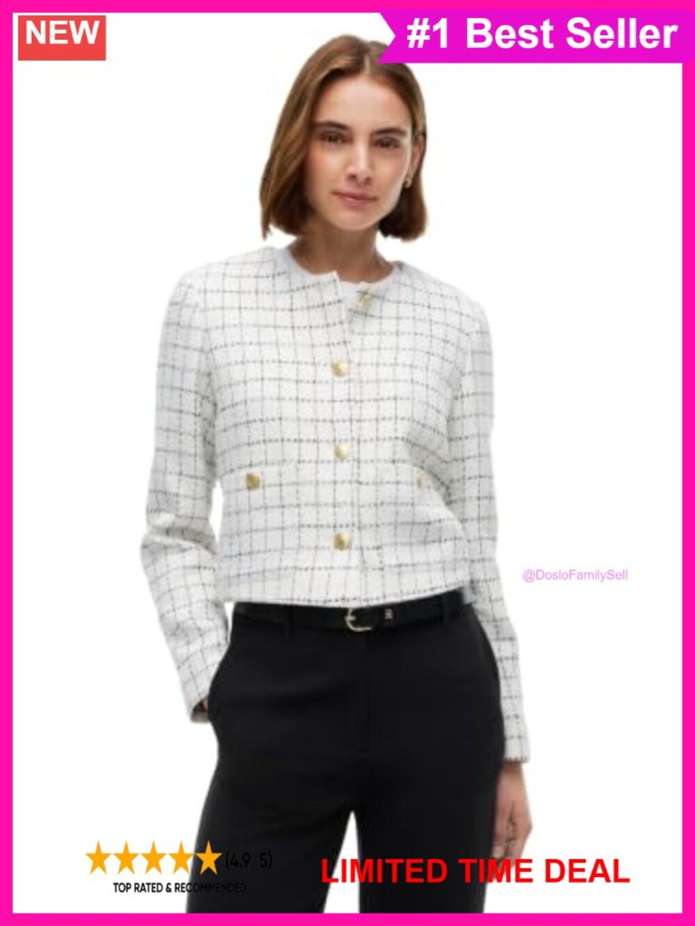 Tweed Boucle Jacket Long Sleeve Button Business Casual
